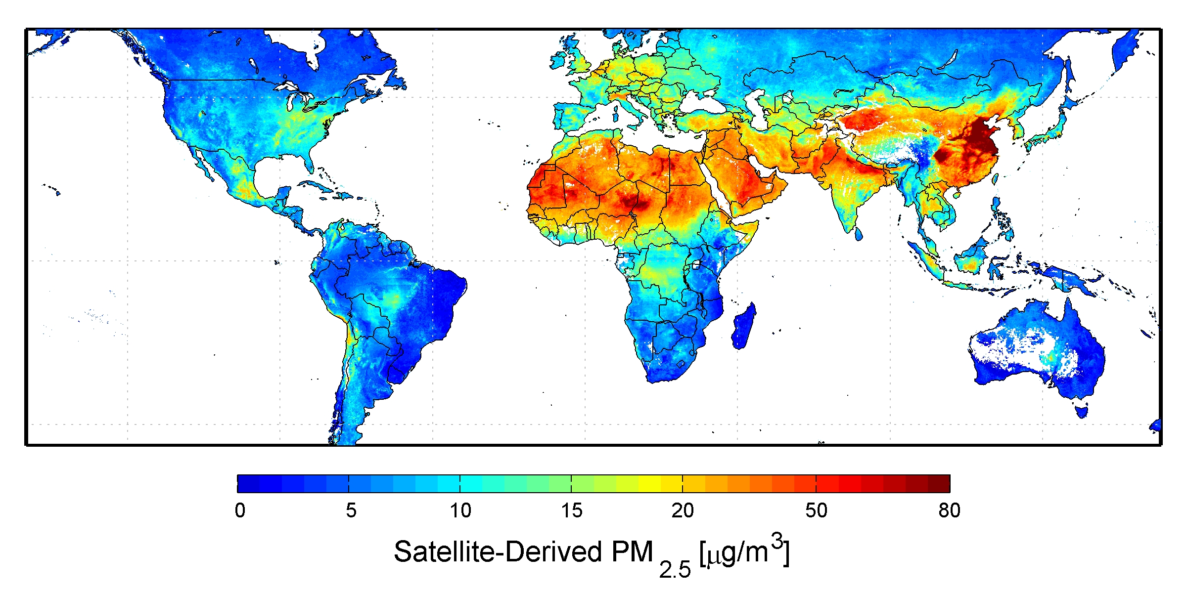 Global map of satellite-derived PM2.5 concentrations